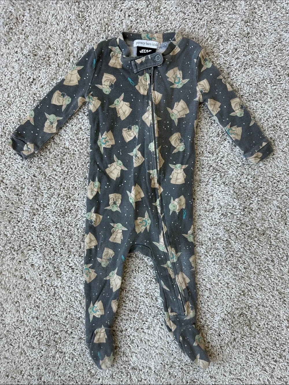 Pottery Barn Kids Baby One-Piece Footed Sleeper - Grey The Child (Grogu) Print